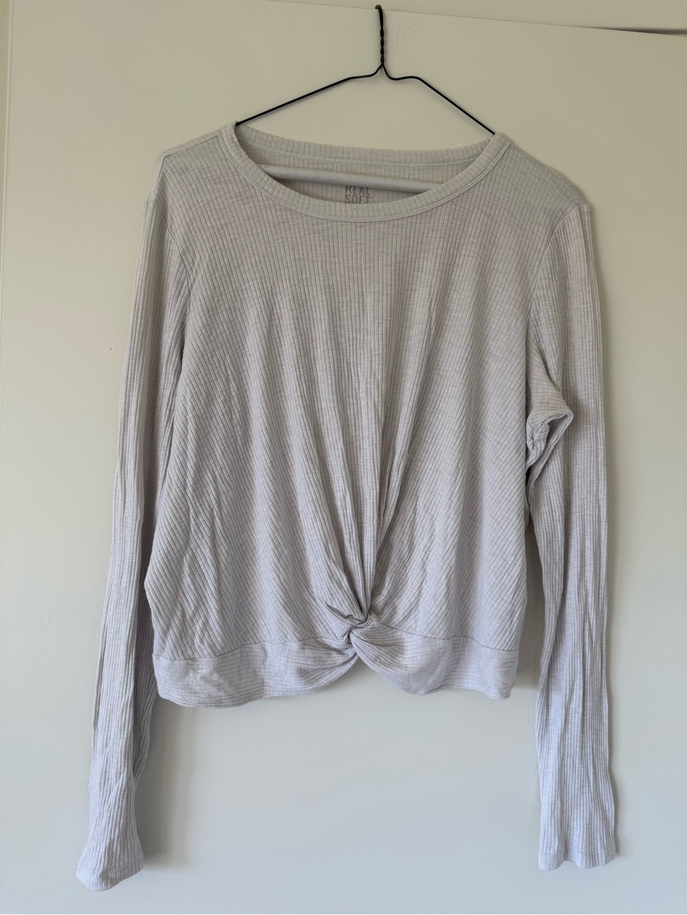 aerie Women’s Long-Sleeve Twist Cropped Top - Light Gray